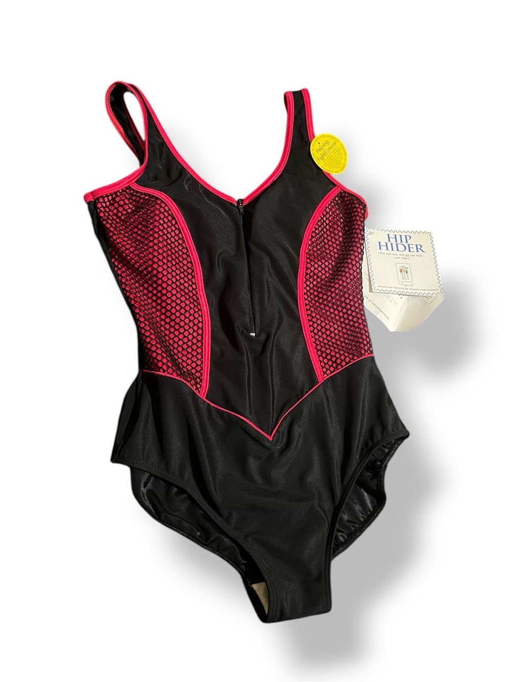 Vintage Boston Proper It Figures! Hip Hider One Piece Swimsuit Black w/ Mesh 16